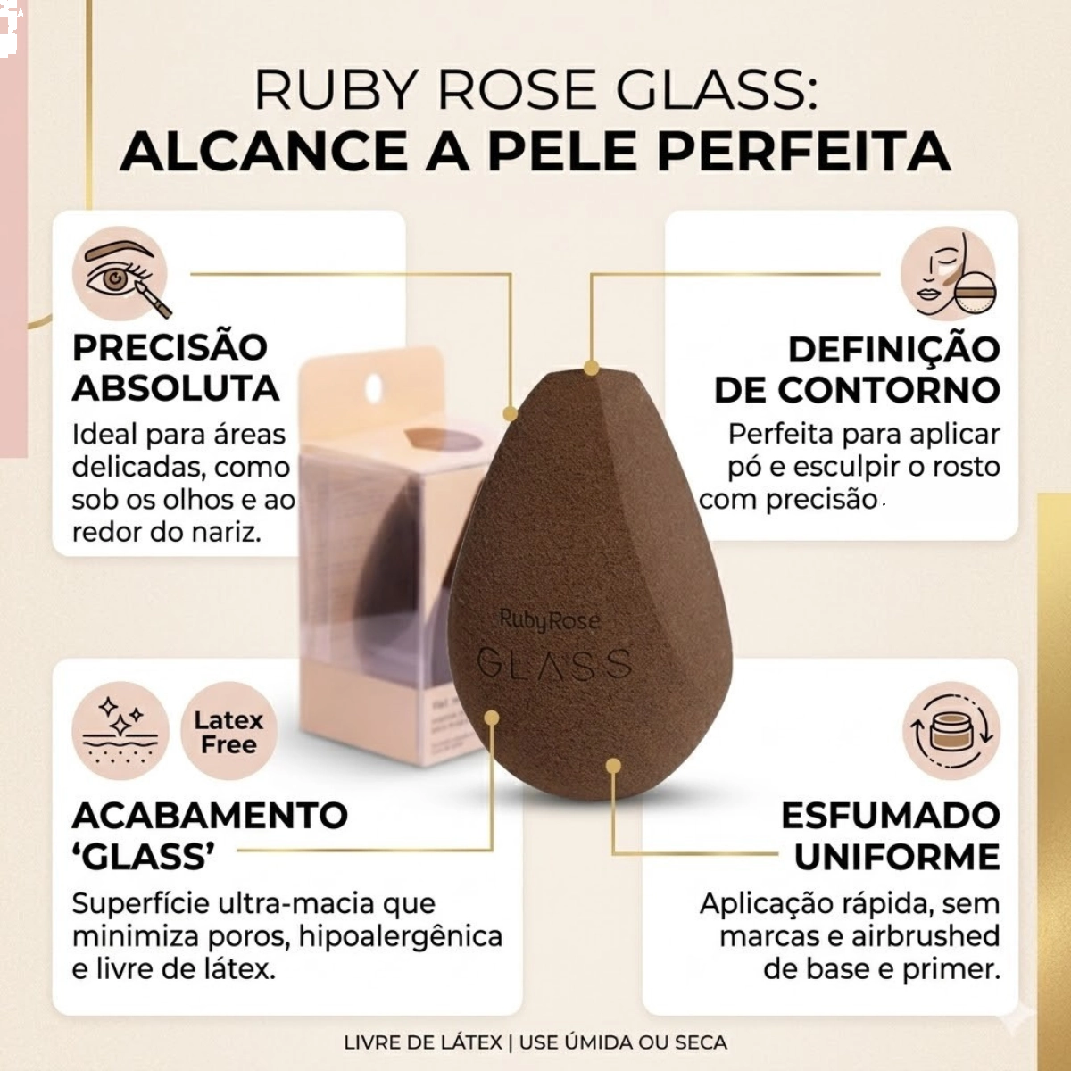ESPONJA RUBY ROSE DE MAQUIAGEM GLASS SUPER MACIA CHANFRADA