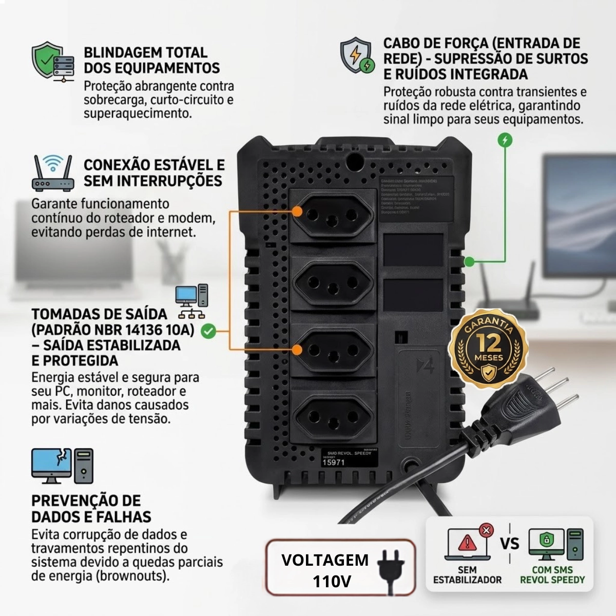 ESTABILIZADOR DE TENSAO SMS REVOLUTION SPEEDY 500VA 110V