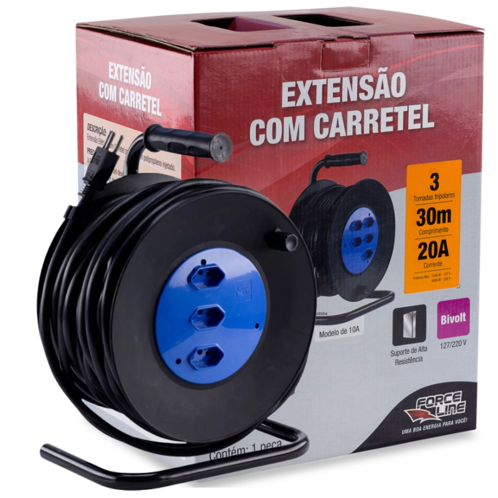 Extensão Tripolar Carretel 20a 30 Metros 3 Tom Forceline - Force Line