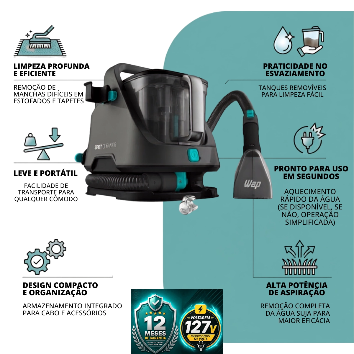EXTRATORA E HIGIENIZADORA PORTÁTIL WAP 1600W CLEANER W2 127V EXTRATORA E HIGIENIZADORA PORTÁTIL WAP 1600W CLEANER W2 127V