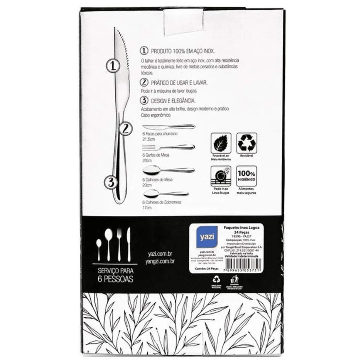 FAQUEIRO INOX LAGOA 24 PEÇAS SERVE ATE 6 PESSOAS TUUT 