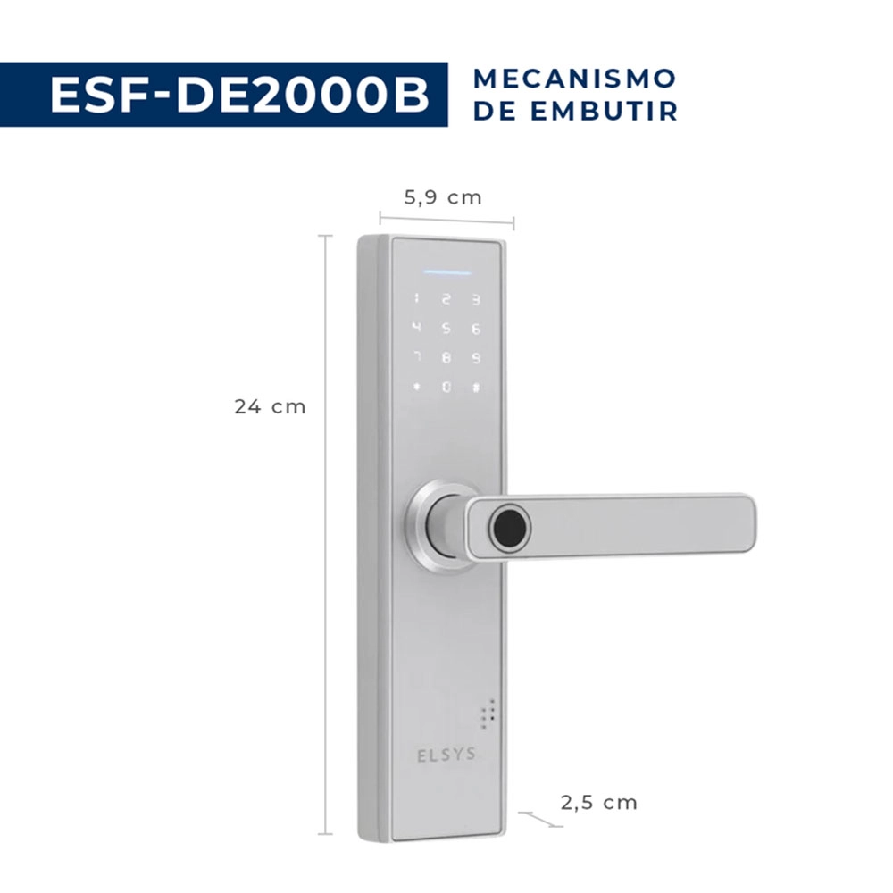 Fechadura Digital de Embutir com Biometria e Senha Numérica Elsys Prata