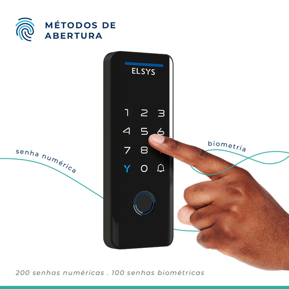 FECHADURA DIGITAL DE SOBREPOR ELSYS VERTICAL WI-FI TECNO ABERTURA POR BIOMETRIA PRETO 