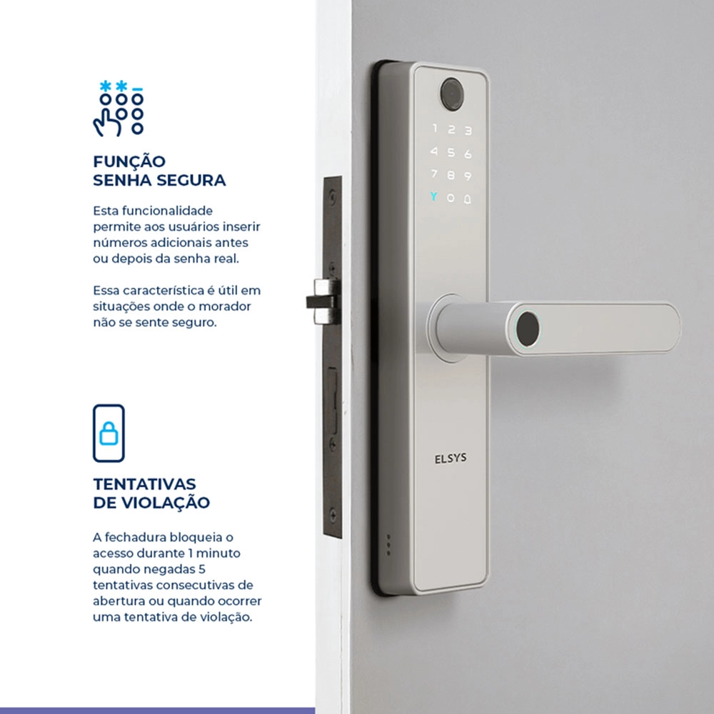 FECHADURA DIGITAL SAX DE EMBUTIR ELSYS COM CAMERA WI-FI E ABERTURA BIOMETRICA PRATA FECHADURA DIGITAL SAX DE EMBUTIR ELSYS COM CAMERA WI-FI E ABERTURA BIOMETRICA PRATA