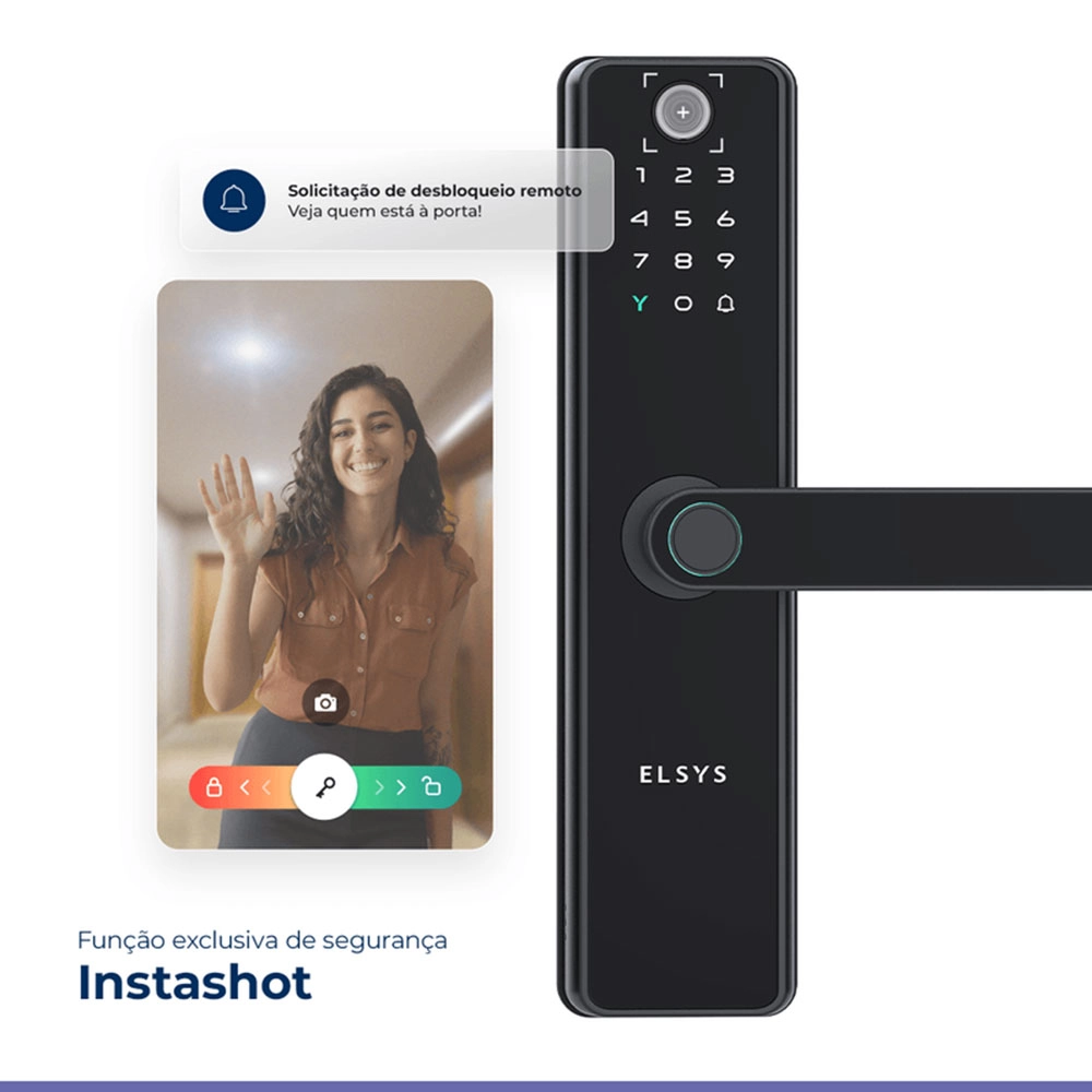 Fechadura Digital Sax de Embutir Elsys com Camera Wi-fi e Abertura Biometrica Preta