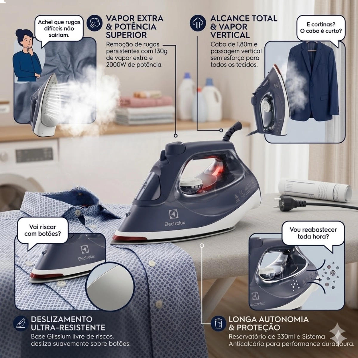 FERRO DE PASSAR ESI60 POWER VAPOUR 127V VAPOR E A SECO AZUL ELECTROLUX
