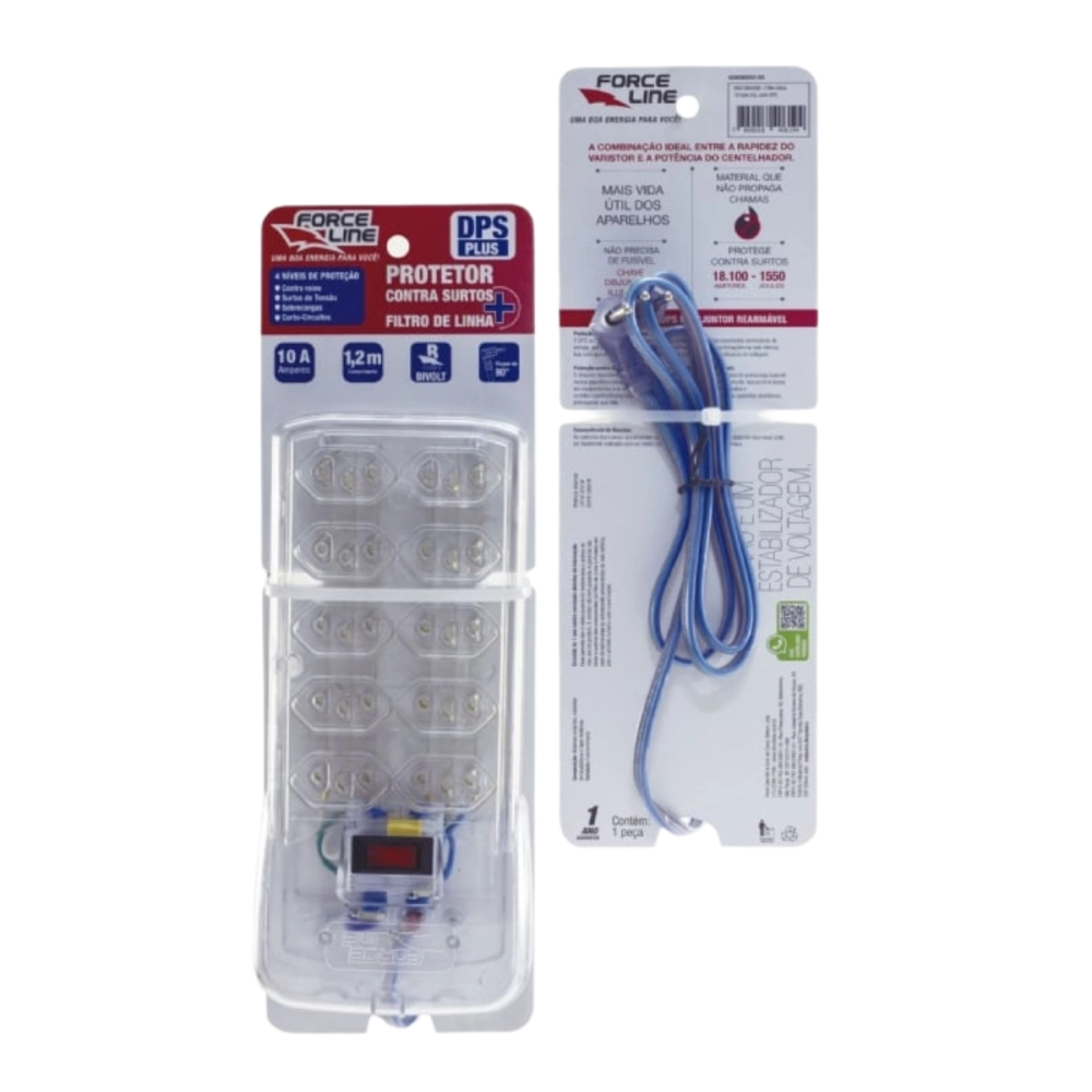 FILTRO DE LINHA 10 TOMADAS COM DPS PLUS TRANSPARENTE PLUG 90