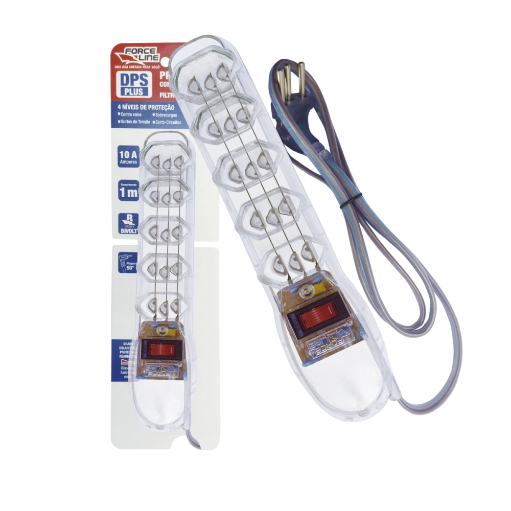 FILTRO DE LINHA 5 TOMADAS SLIM PLUS DPS PLUS TRANSPARENTE PLUG 90