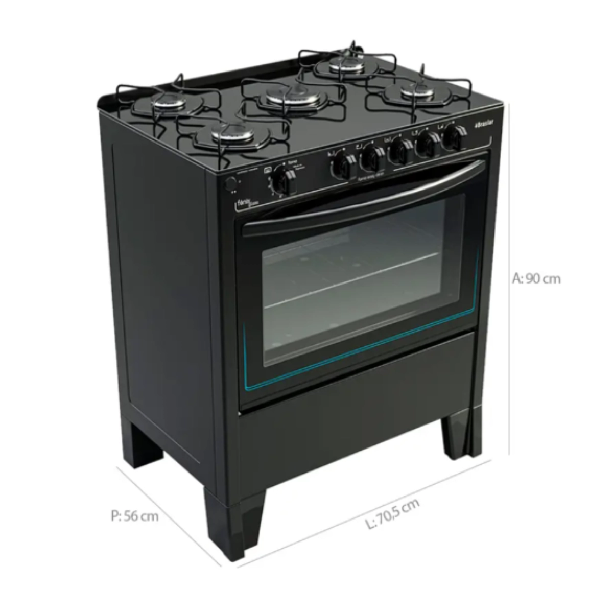 Fogão 5 Bocas Braslar Fenix Glass Automático Mesa de Vidro e Forno Grande