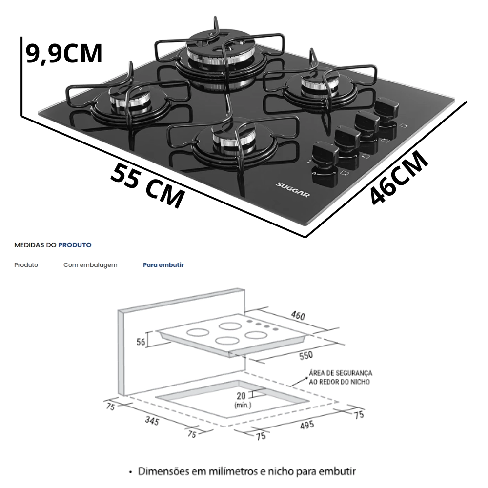 Fogão de Mesa Cooktop 4 Bocas Fg4304avp