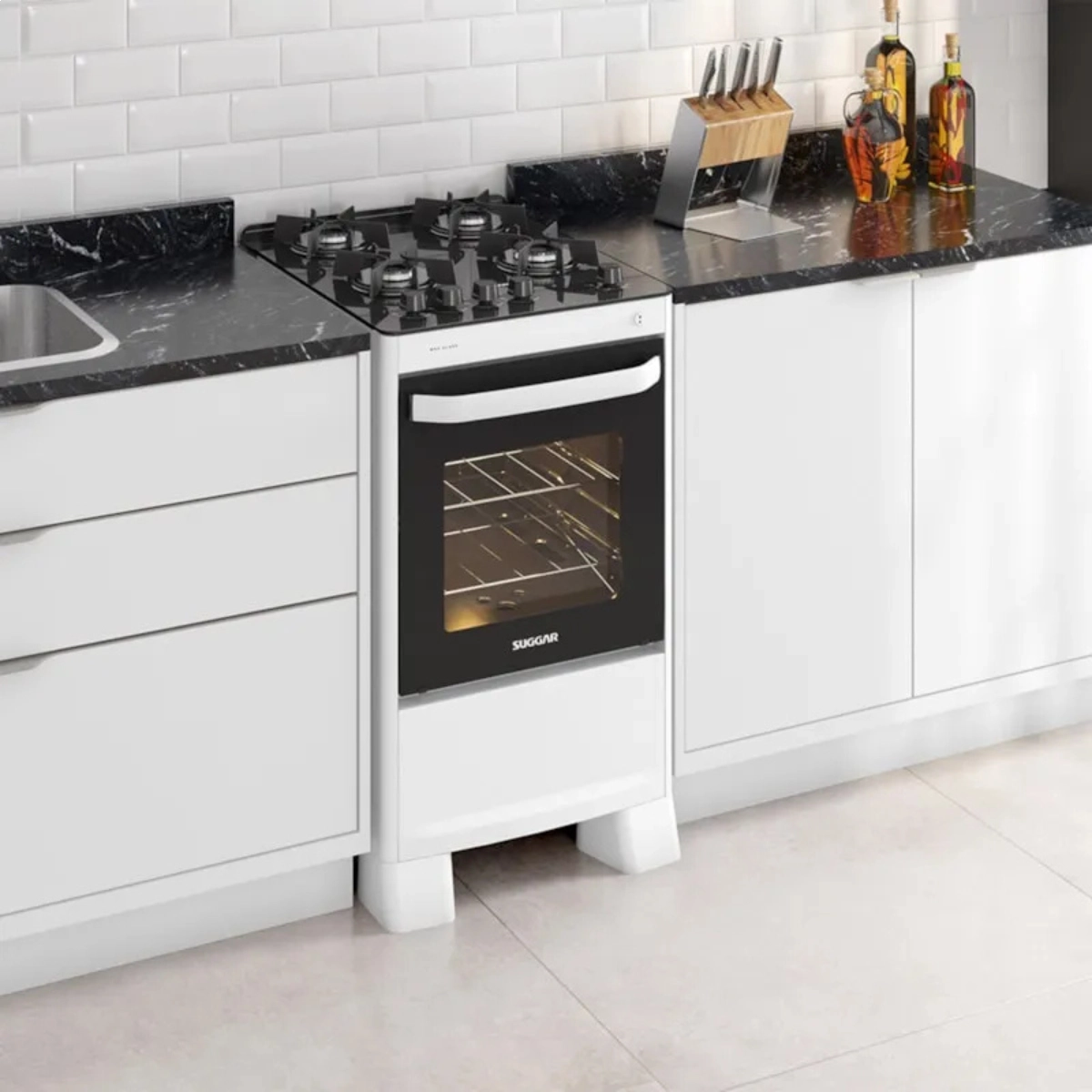 FOGÃO DE PISO MAX GLASS 4 BOCAS BIVOLT FGVMG410BR SUGGAR BRANCO