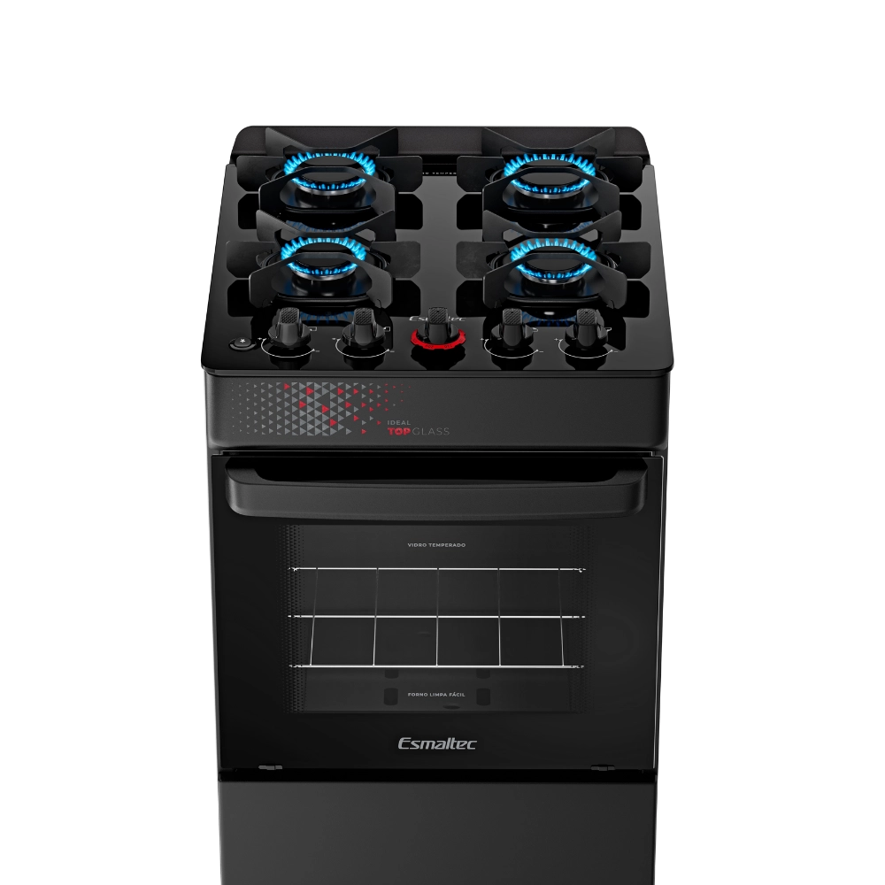 Fogão Esmaltec Ideal Top 4 Bocas T4VAP Automático Mesa de Vidro Preto Bivolt