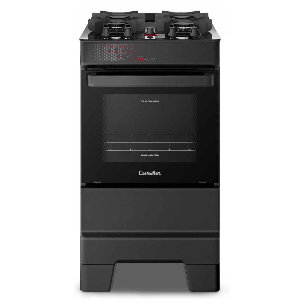Fogão Esmaltec Ideal Top 4 Bocas T4VAP Automático Mesa de Vidro Preto Bivolt