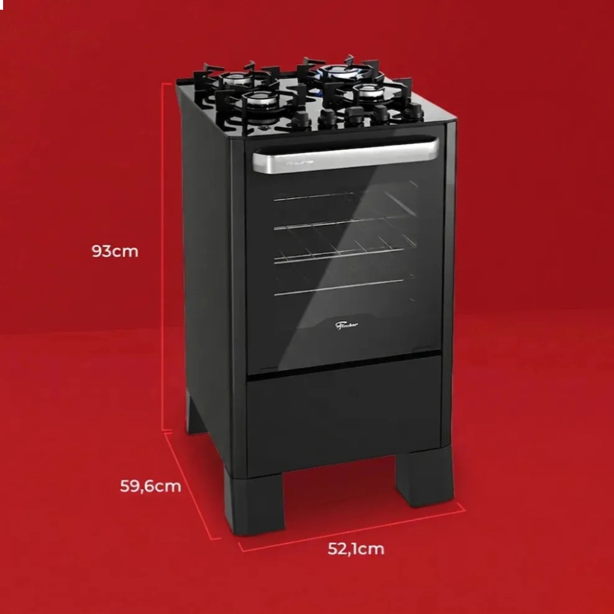 Fogao de Piso a Gas Fischer 4 Bocas Fit Line Trempe Iron Mesa Vidro Preto Bivolt Fogao de Piso a Gas Fischer 4 Bocas Fit Line Trempe Iron Mesa Vidro Preto Bivolt
