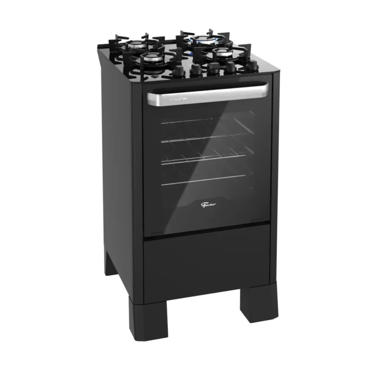 Fogao de Piso a Gas Fischer 4 Bocas Fit Line Trempe Iron Mesa Vidro Preto Bivolt Fogao de Piso a Gas Fischer 4 Bocas Fit Line Trempe Iron Mesa Vidro Preto Bivolt