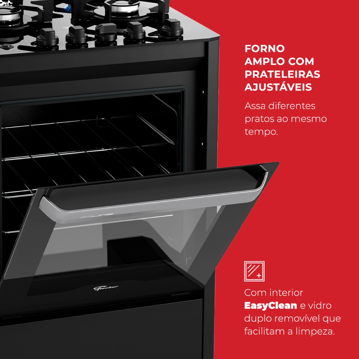 Fogao de Piso a Gas Fischer 4 Bocas Fit Line Trempe Iron Mesa Vidro Silver Bivolt Fogao de Piso a Gas Fischer 4 Bocas Fit Line Trempe Iron Mesa Vidro Silver Bivolt