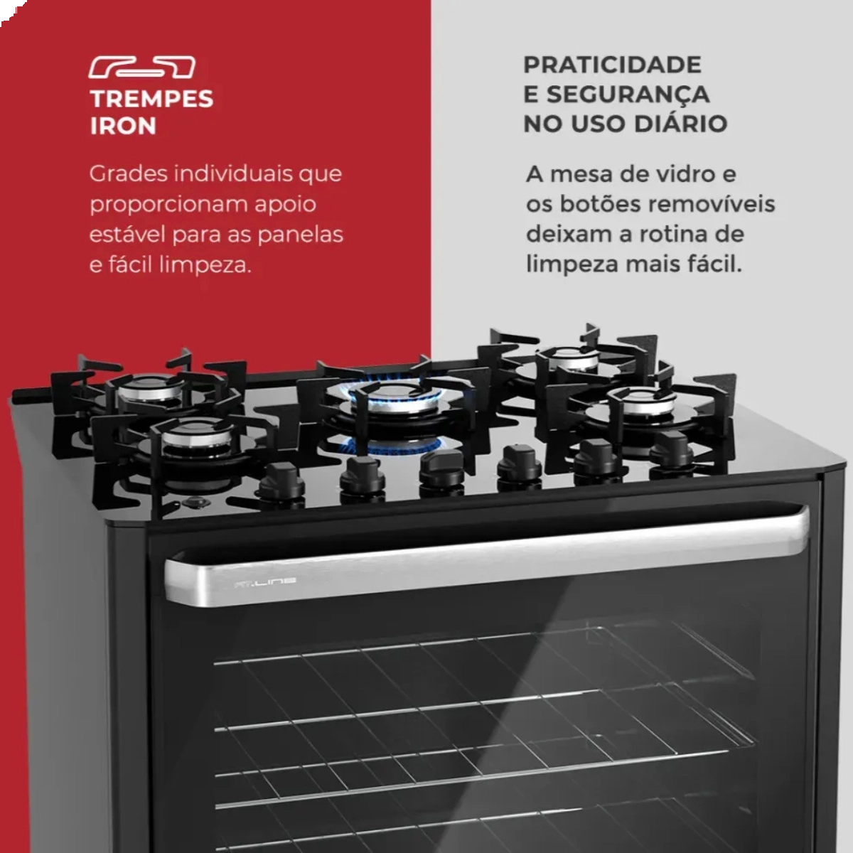 Fogao de Piso a Gas Fischer 5 Bocas Fit Line Trempe Iron Mesa Vidro Preto Bivolt Fogao de Piso a Gas Fischer 5 Bocas Fit Line Trempe Iron Mesa Vidro Preto Bivolt