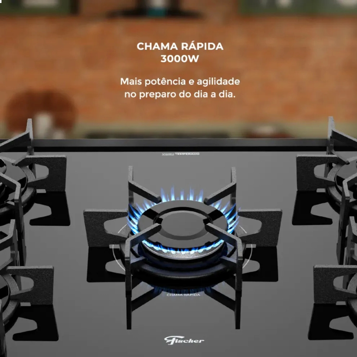 Fogao de Piso a Gas Fischer 5 Bocas Fit Line Trempe Iron Mesa Vidro Preto Bivolt Fogao de Piso a Gas Fischer 5 Bocas Fit Line Trempe Iron Mesa Vidro Preto Bivolt