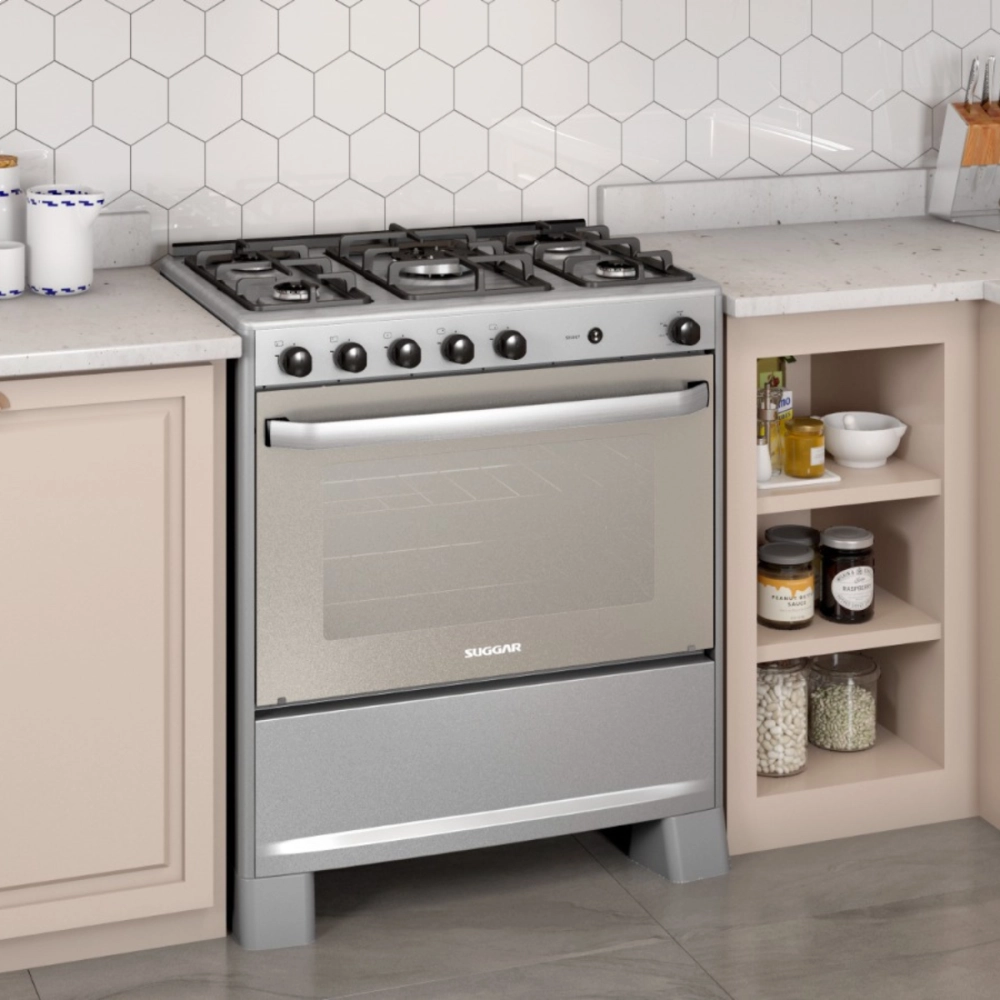 FOGAO SELECT PRATA MESA INOX 5 BOCAS BIVOLT FORNO 90LITROS