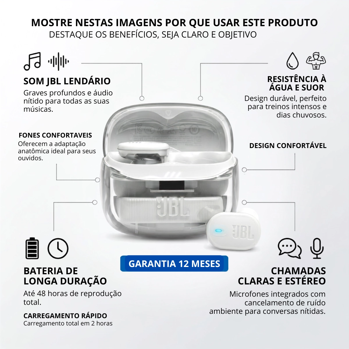 FONE DE OUVIDO SEM FIO JBL TUNE BUDS 2 TRANSPARENTE