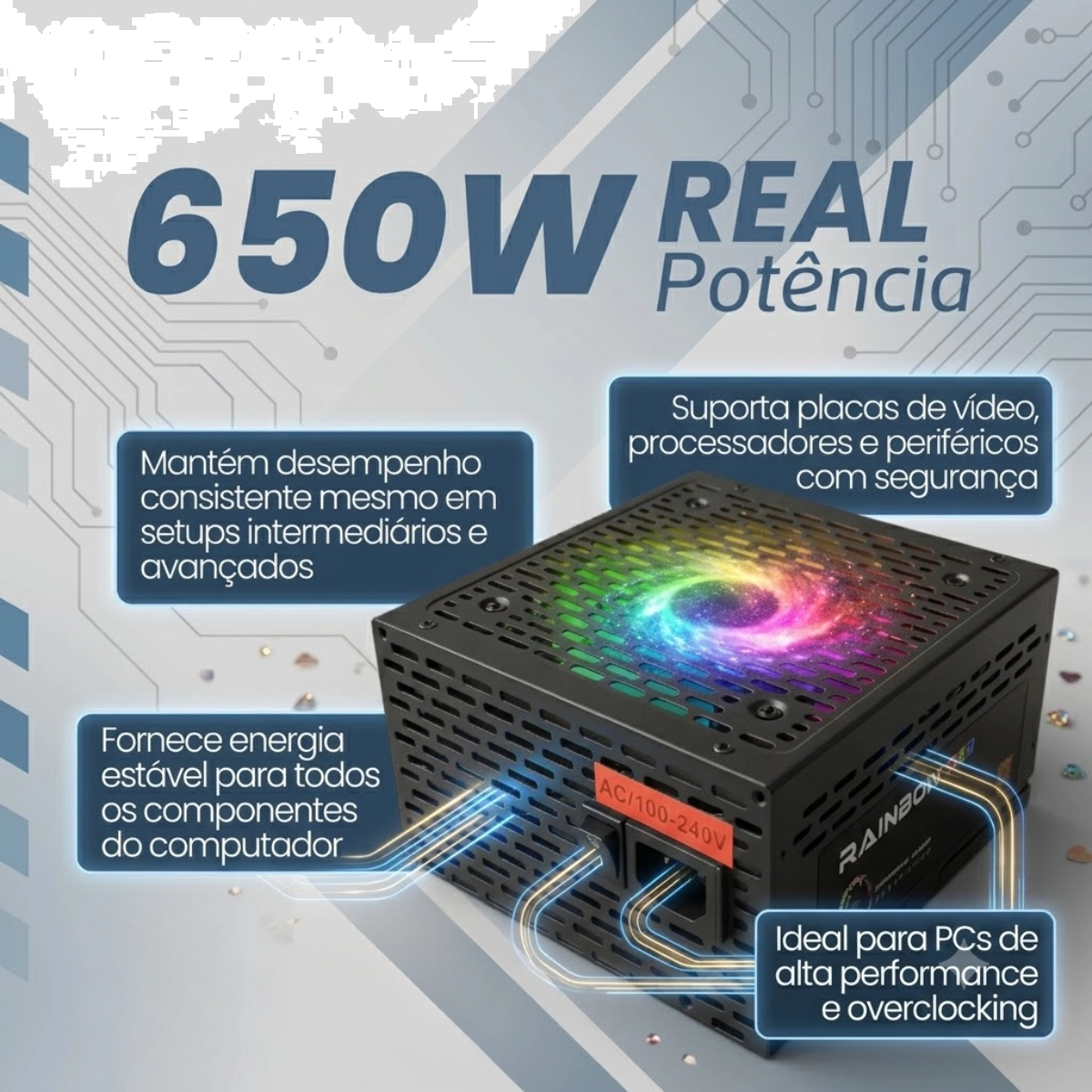 FONTE ATX 650W BRX 80 GAMER BRONZE RGB BIVOLT PRETO FONTE ATX 650W BRX 80 GAMER BRONZE RGB BIVOLT PRETO