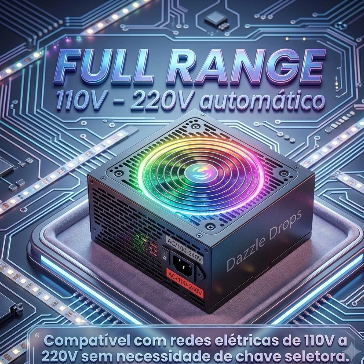 FONTE DE ALIMENTAÇÃO ATX550W BRX80 AUTOMÁTICA RGB RAINBOW PRETO