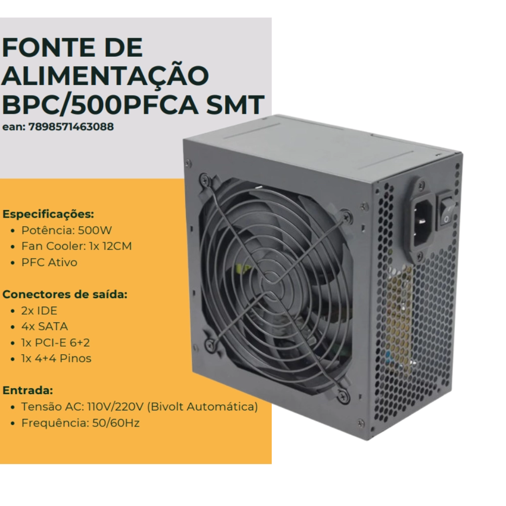 Fonte de alimentação para PC Brazil PC BPC/500PFCA 500W preta 127/220V