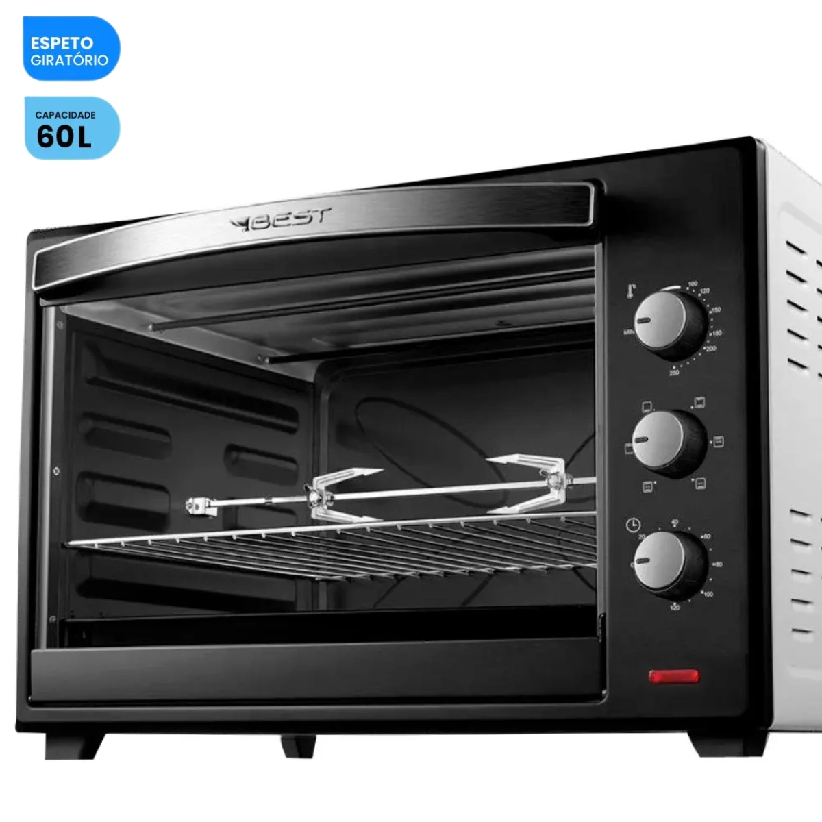 Forno Elétrico Best 60 Litros Plus Com Espeto Giratório Preto/Branco 1800W 127V