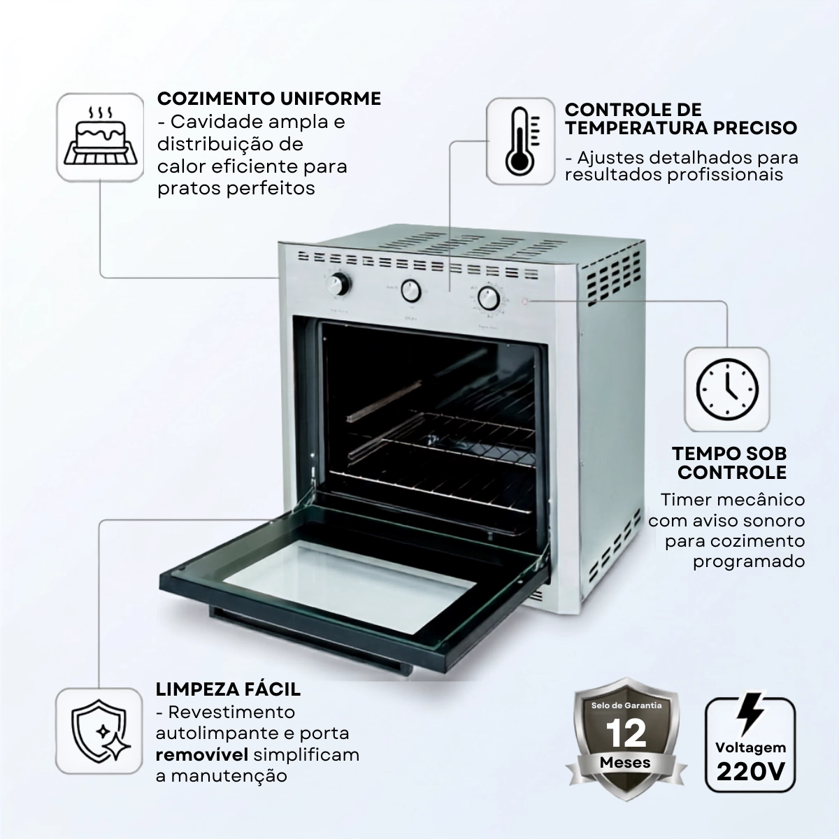 FORNO ELÉTRICO DE EMBUTIR FOGATTI E60 PRETO 220V FORNO ELÉTRICO DE EMBUTIR FOGATTI E60 PRETO 220V