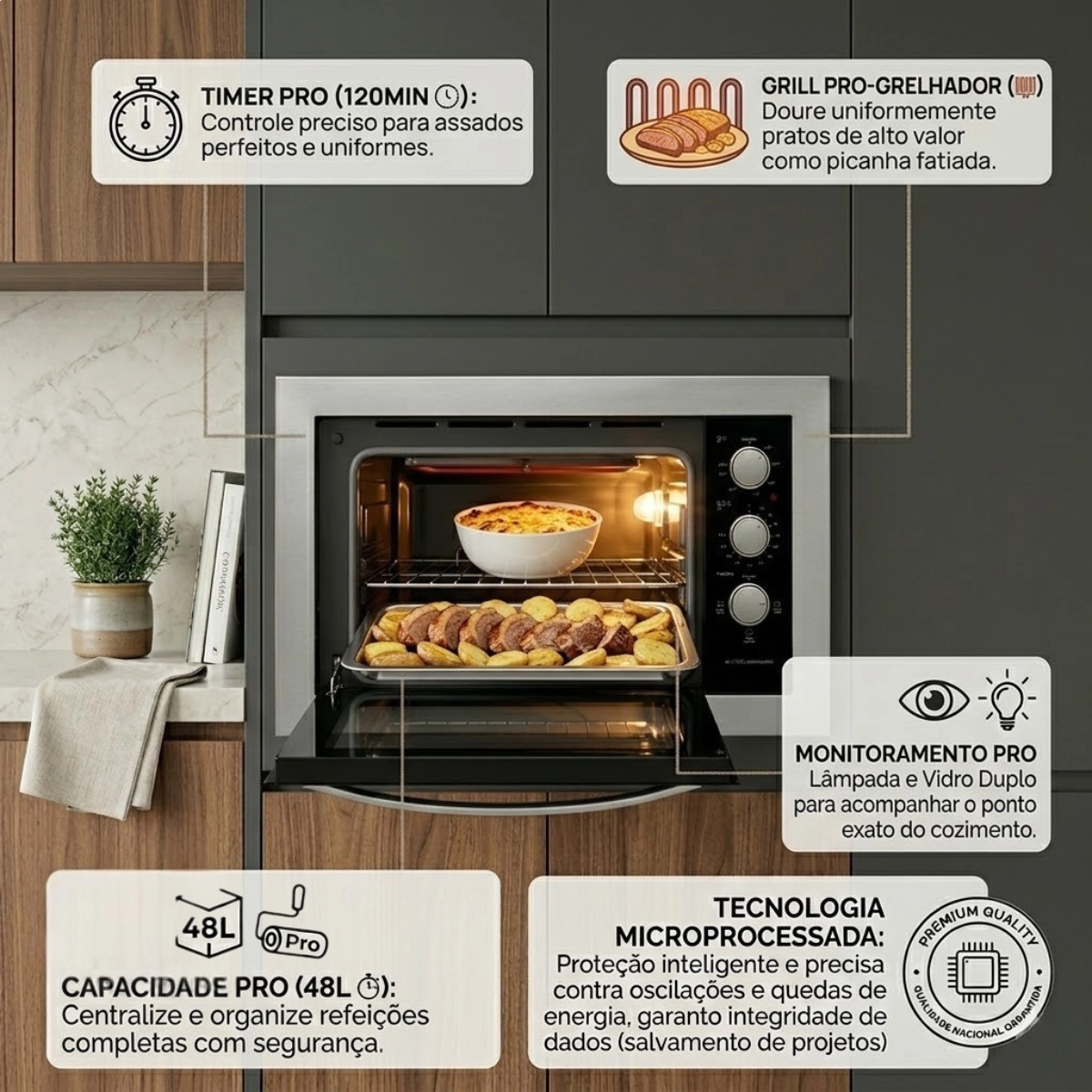 FORNO ELÉTRICO DE EMBUTIR INOX 48L 320C FISCHER FIT LINE 220V FORNO ELÉTRICO DE EMBUTIR INOX 48L 320C FISCHER FIT LINE 220V
