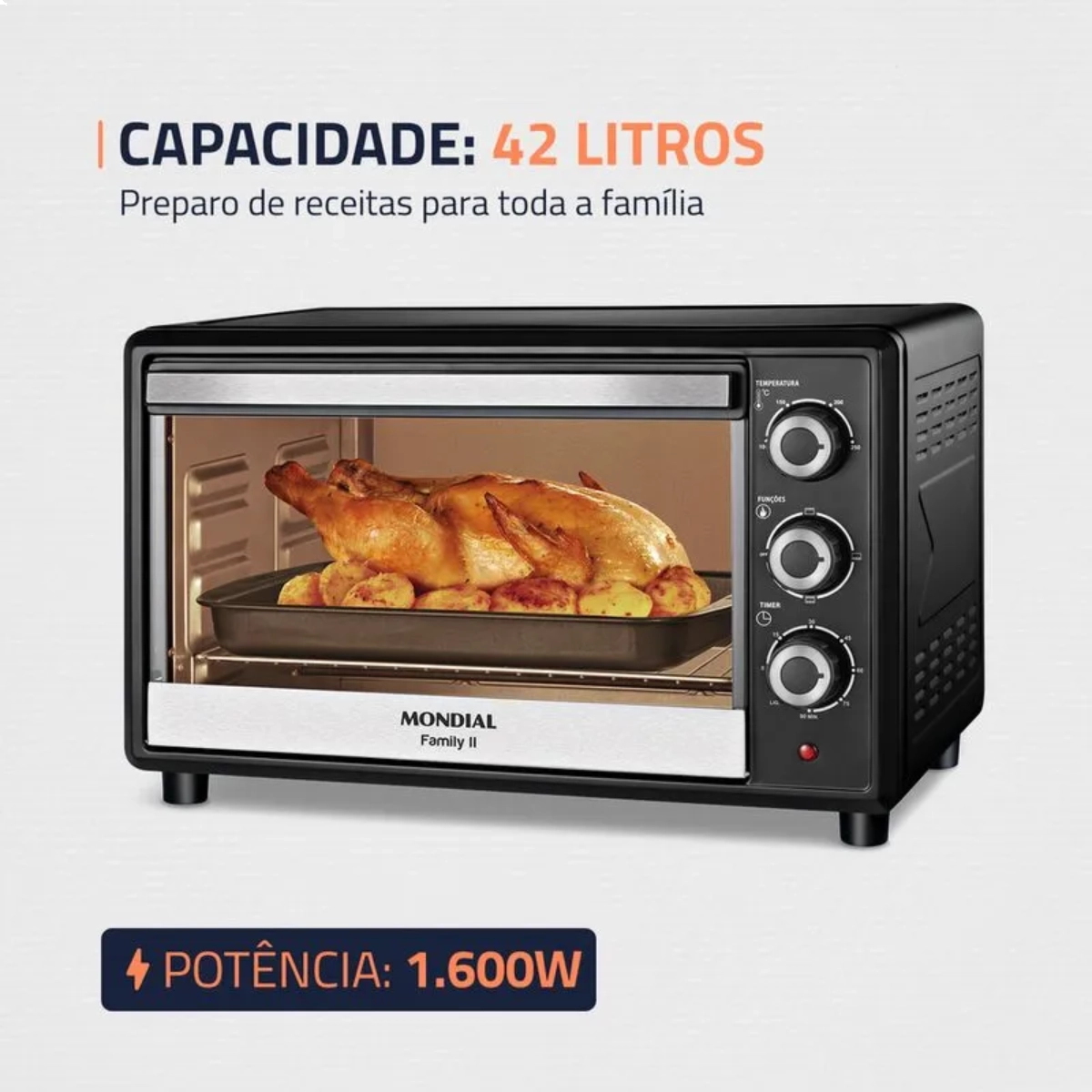 FORNO ELÉTRICO MONDIAL FAMILY FR-42 1600W 42L 127V PRETO