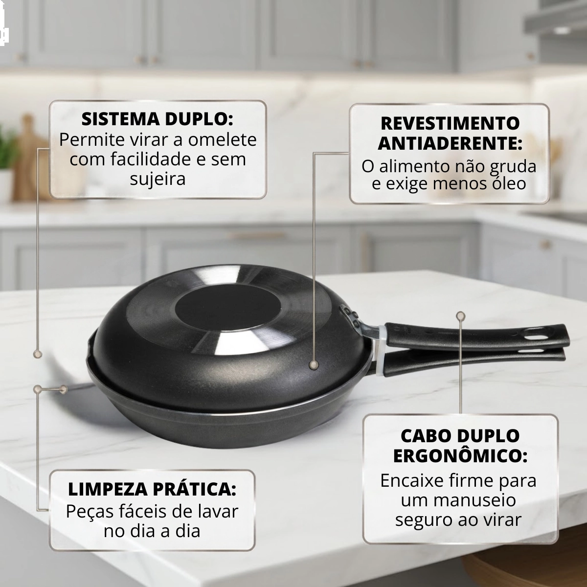FRIGIDEIRA OMELETEIRA ANTIADERENTE 700ML ALOESTE PRETA