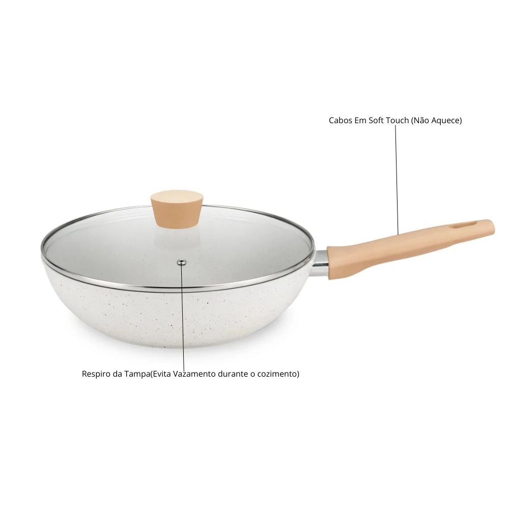 Frigideira Wok Indução Antiaderente 24cm Com Tampa 2,2l MTA Cor Creme Frigideira Wok Indução Antiaderente 24cm Com Tampa 2,2l MTA Cor Creme