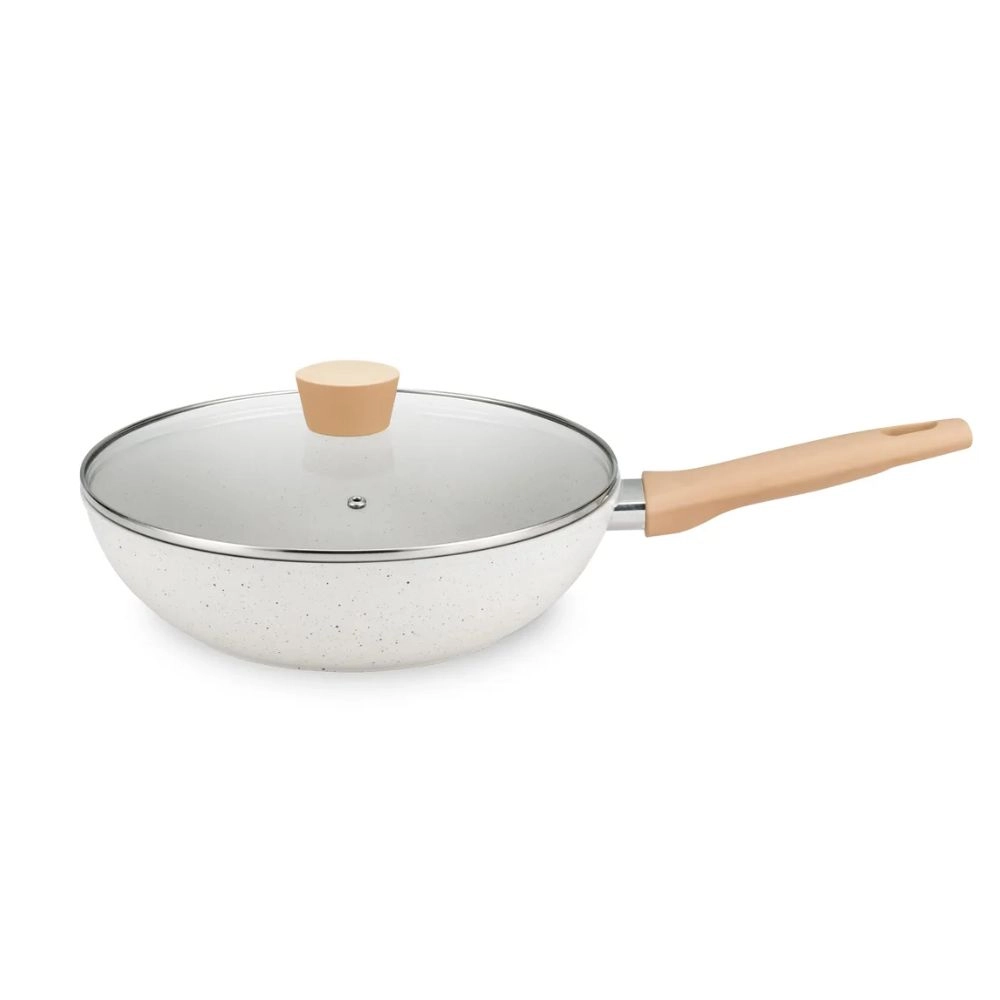 Frigideira Wok Indução Antiaderente 28cm Com Tampa 3,5l MTA Cor Creme Frigideira Wok Indução Antiaderente 28cm Com Tampa 3,5l MTA Cor Creme