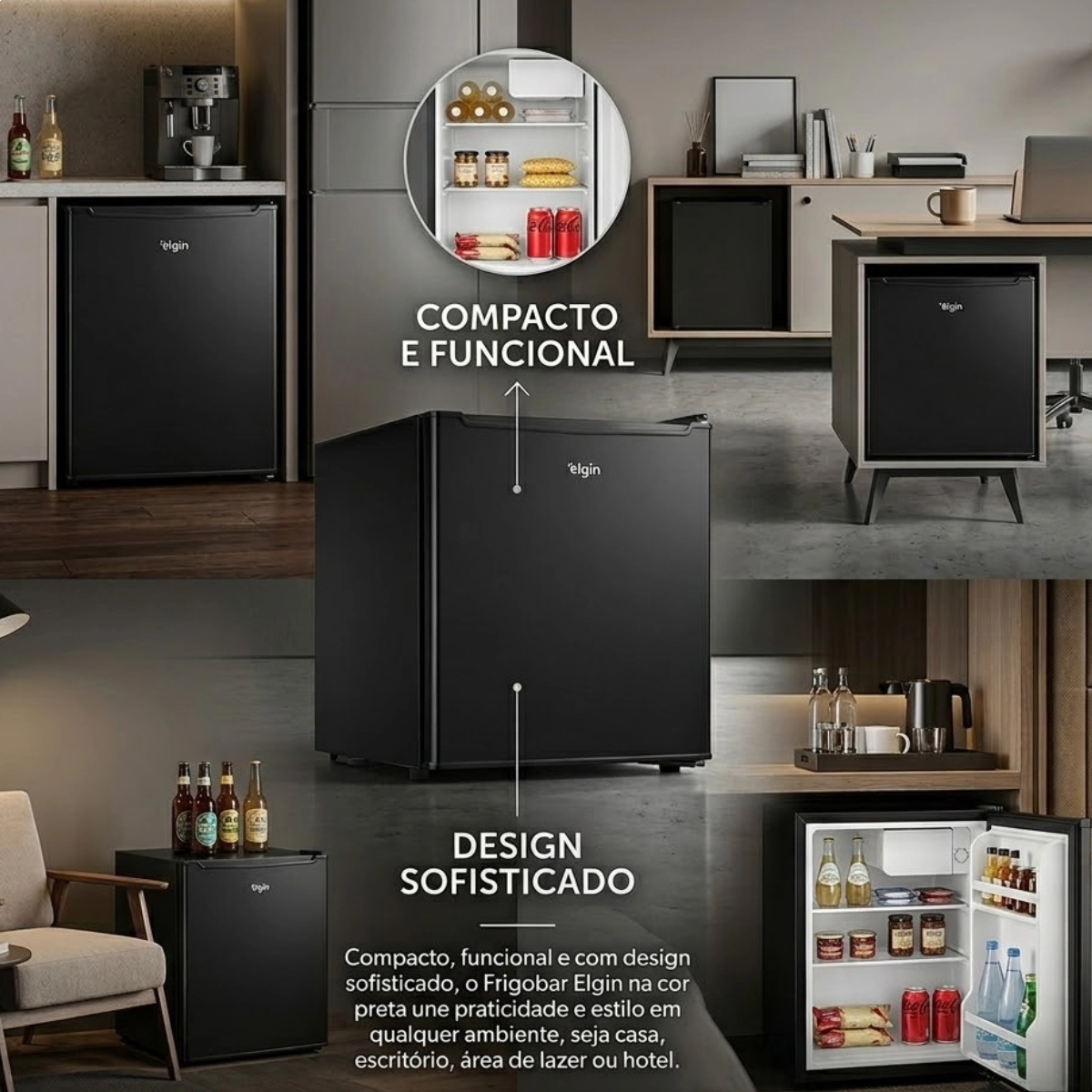 FRIGOBAR ELGIN 47 LITROS 127V PRETO R600A PORTA REVERSIVEL 