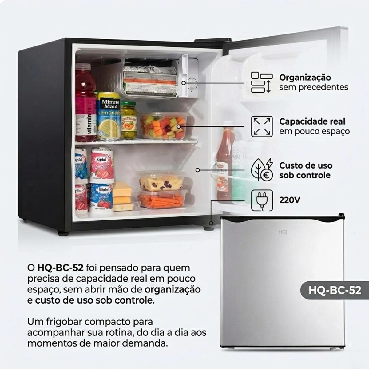 FRIGOBAR HQ 52 LITROS BC-52 220V CINZA COM PORTA REVESIVEL FRIGOBAR HQ 52 LITROS BC-52 220V CINZA COM PORTA REVESIVEL