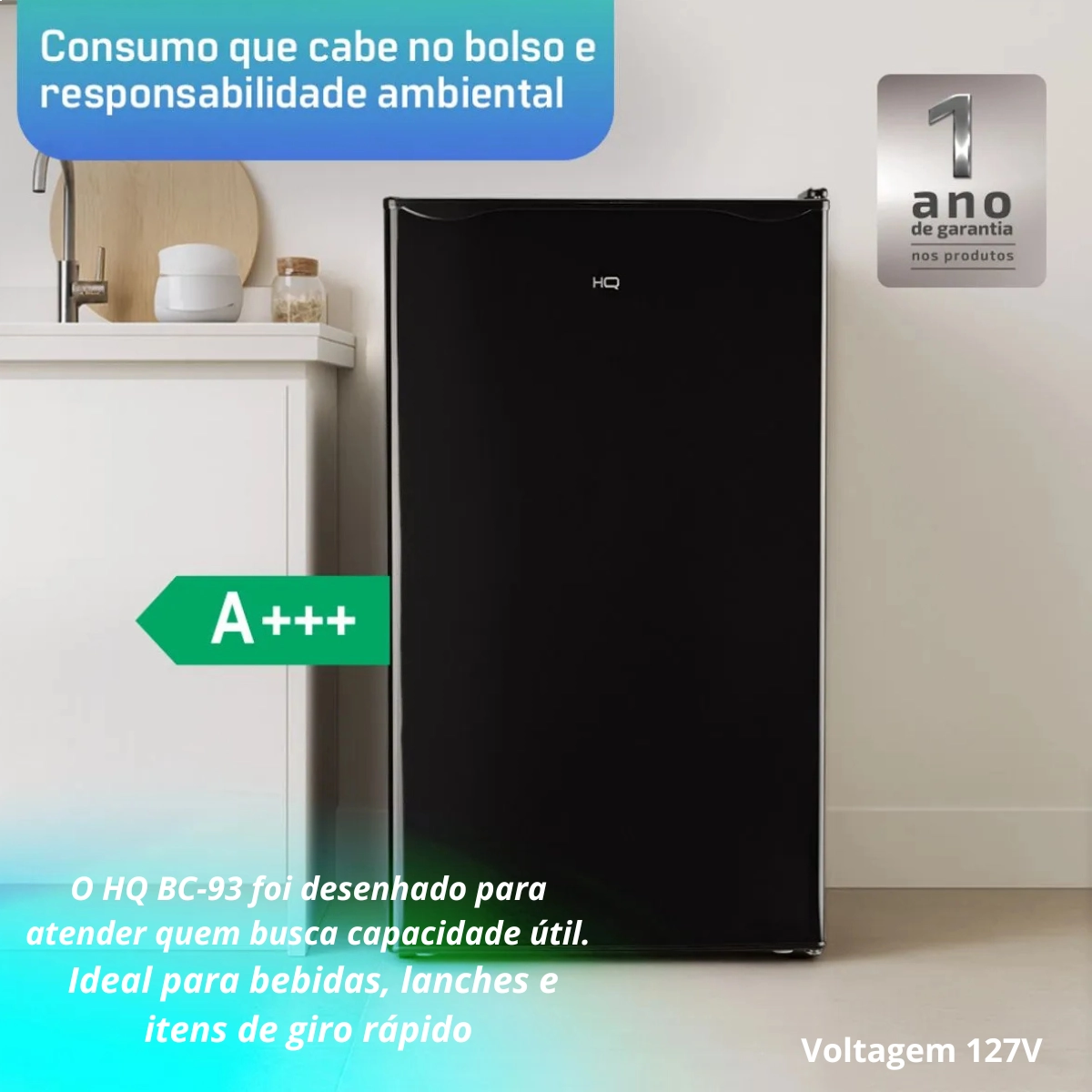 FRIGOBAR HQ BC 93 LITROS PRETO 127V PORTA REVERSIVEL 