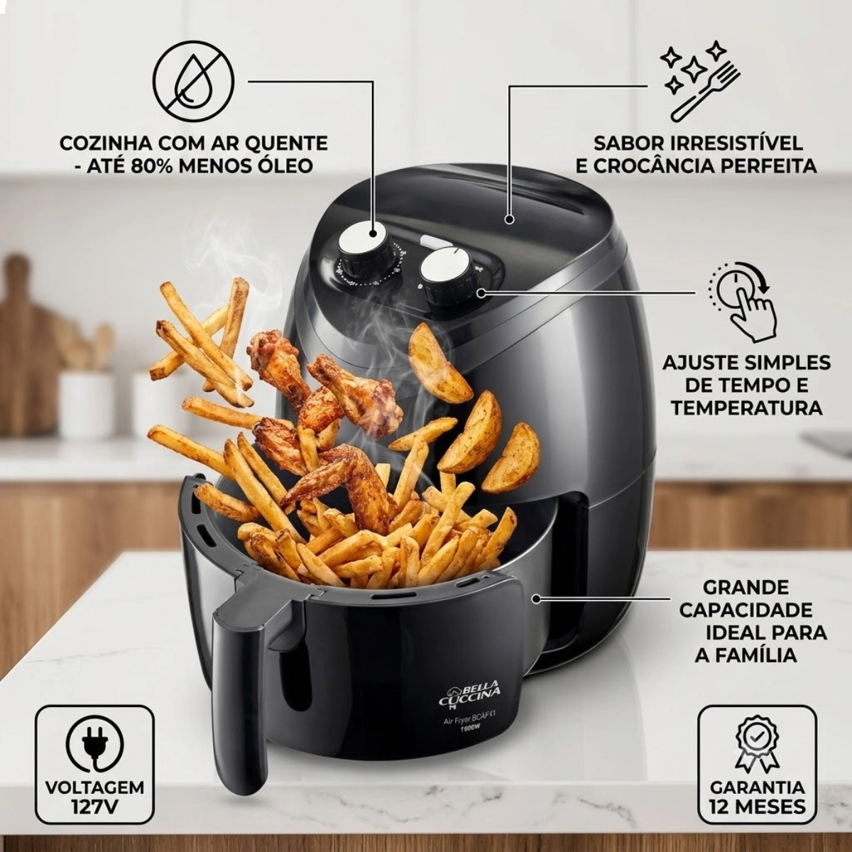 FRITADEIRA AIR FRYER BRITÂNIA BELLA CUCCINA 4,5L BCAF41 127V FRITADEIRA AIR FRYER BRITÂNIA BELLA CUCCINA 4,5L BCAF41 127V