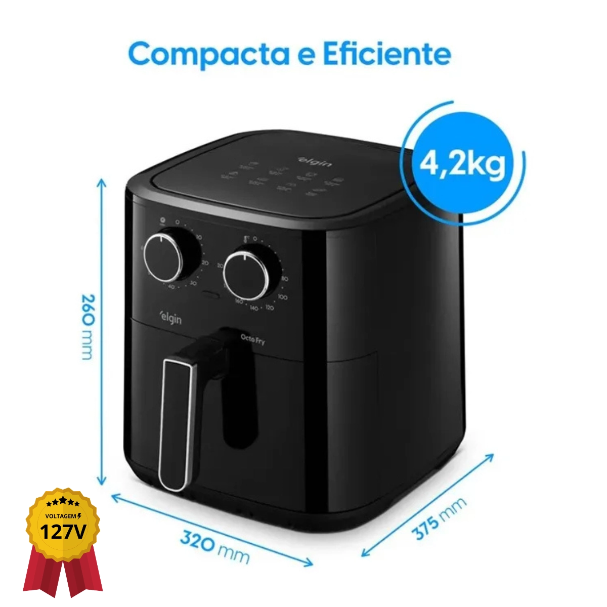 FRITADEIRA AIR FRYER ELGIN OCTO FRY 8 LITROS PRETA 1.800W 127V FRITADEIRA AIR FRYER ELGIN OCTO FRY 8 LITROS PRETA 1.800W 127V