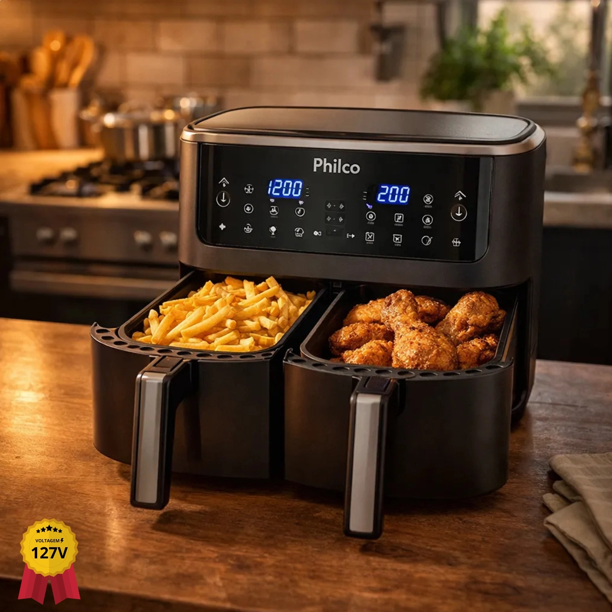 FRITADEIRA AIR FRYER PHILCO 10L CESTO DUAL ZONE 2000W PAF10A 127V FRITADEIRA AIR FRYER PHILCO 10L CESTO DUAL ZONE 2000W PAF10A 127V