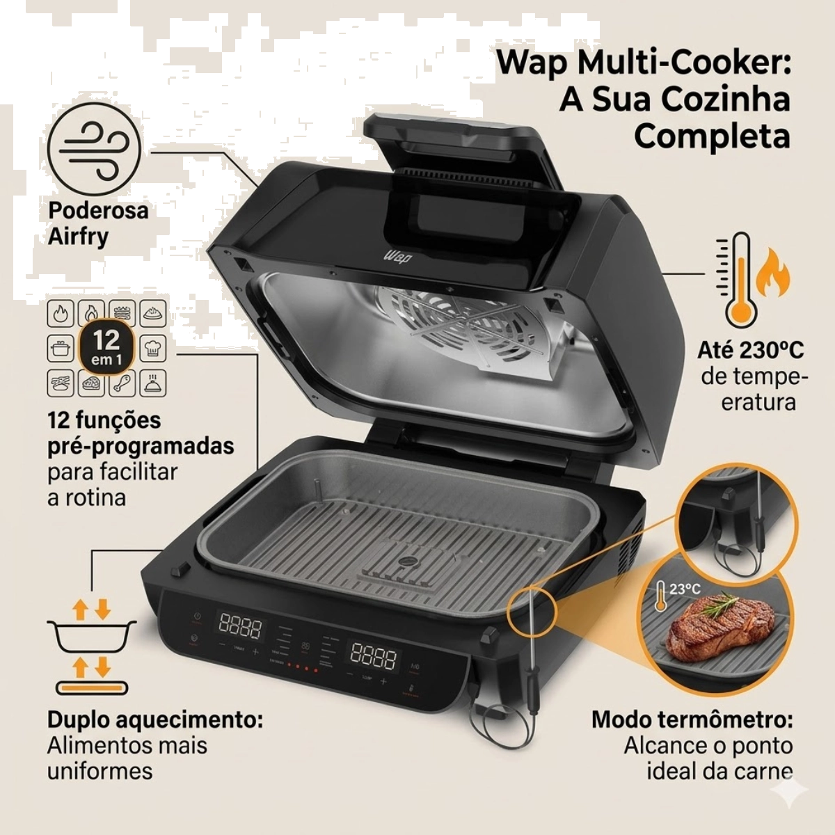 FRITADEIRA ELETRICA AIR FRYER WAP BARBECUE WC AB1090 PRETO VOLTAGEM 127V FRITADEIRA ELETRICA AIR FRYER WAP BARBECUE WC AB1090 PRETO VOLTAGEM 127V