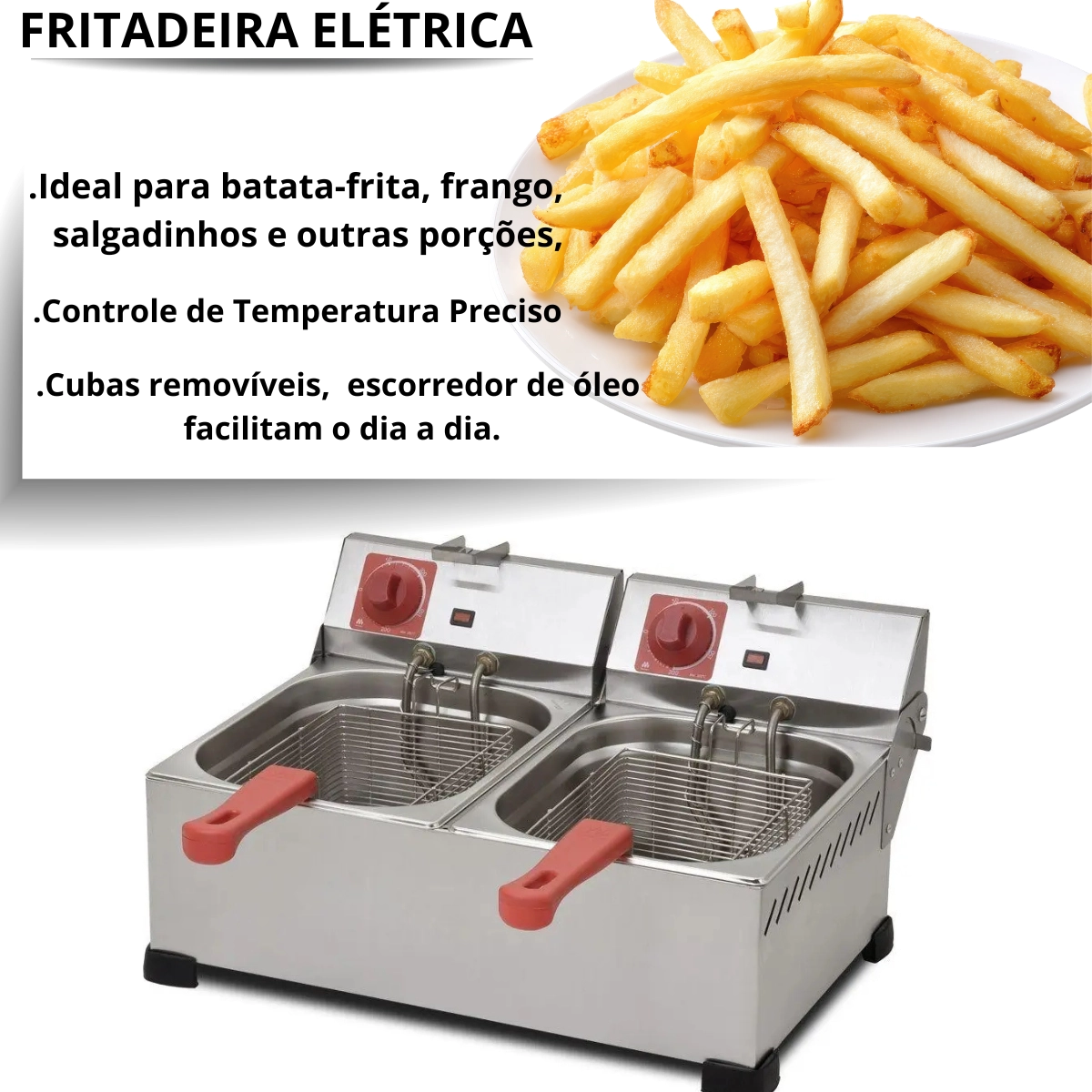 FRITADEIRA ELETRICA MARCHESONI 2 CUBAS 6 LITROS 220V