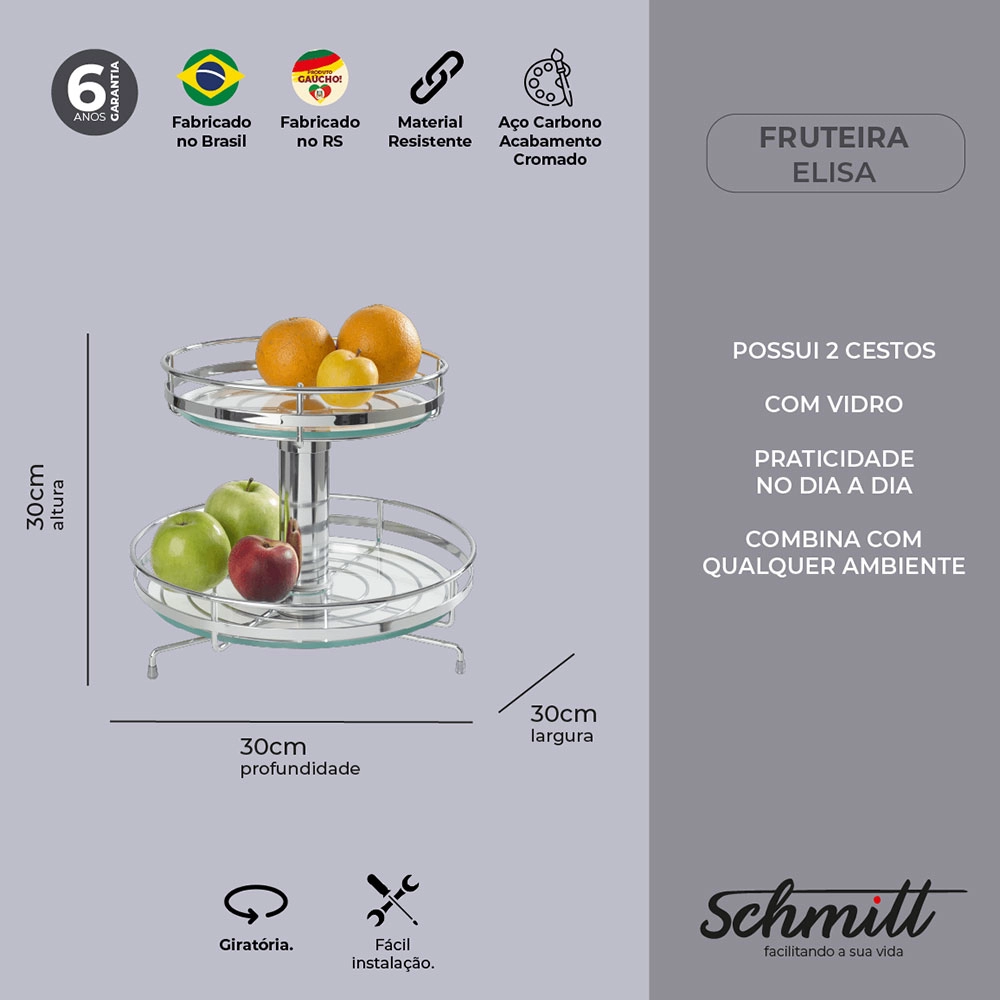 Fruteira Elisa de Vidro Dois Andares Schmitt