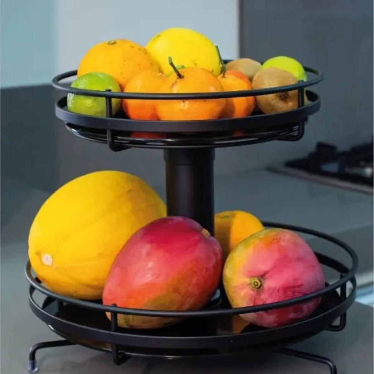 FRUTEIRA REDONDA GIRATÓRIA ELISA DIAMANTE EM VIDRO PRETO FOSCO FRUTEIRA REDONDA GIRATÓRIA ELISA DIAMANTE EM VIDRO PRETO FOSCO