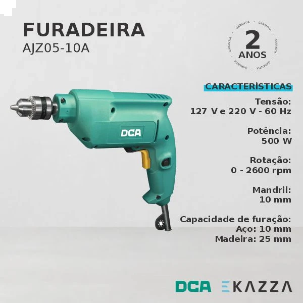 Furadeira Elétrica sem Impacto 3/8&#039;&#039; 500W VERDE-10A ? 127V