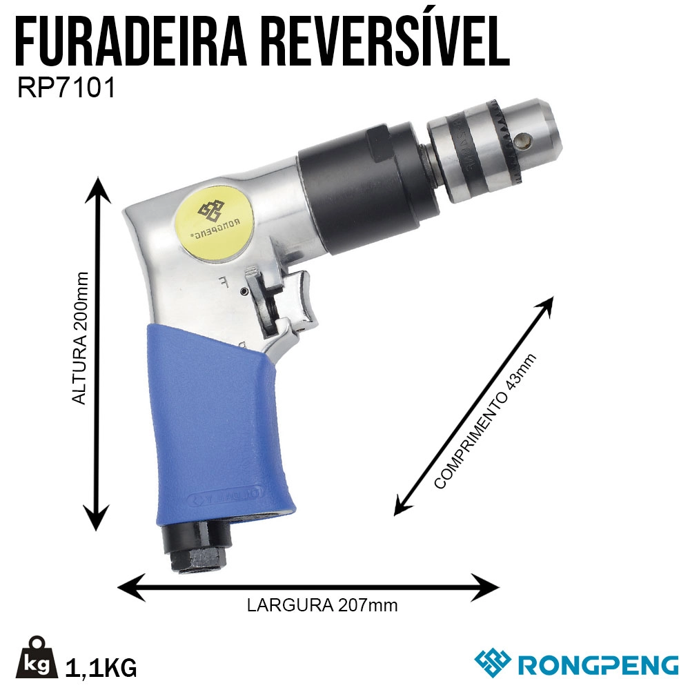 FURADEIRA REVERSÍVEL 3/8 1800RPM RP7101