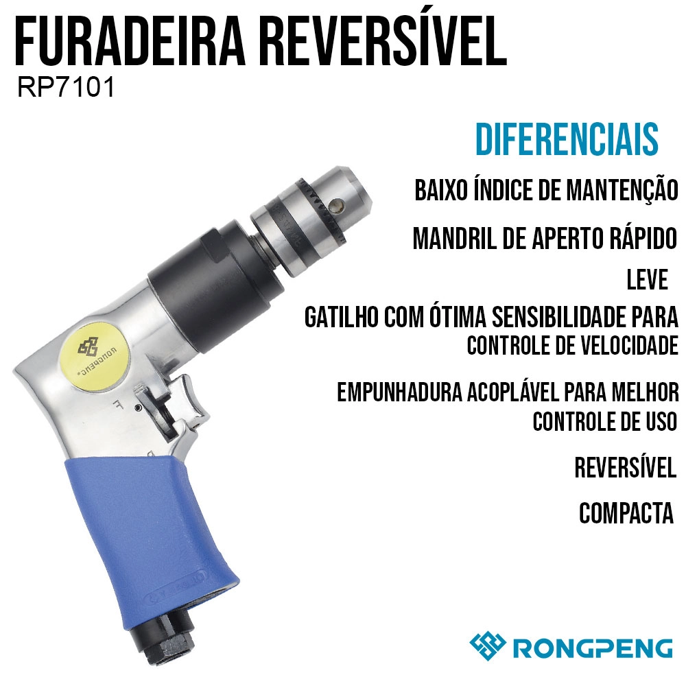 FURADEIRA REVERSÍVEL 3/8 1800RPM RP7101