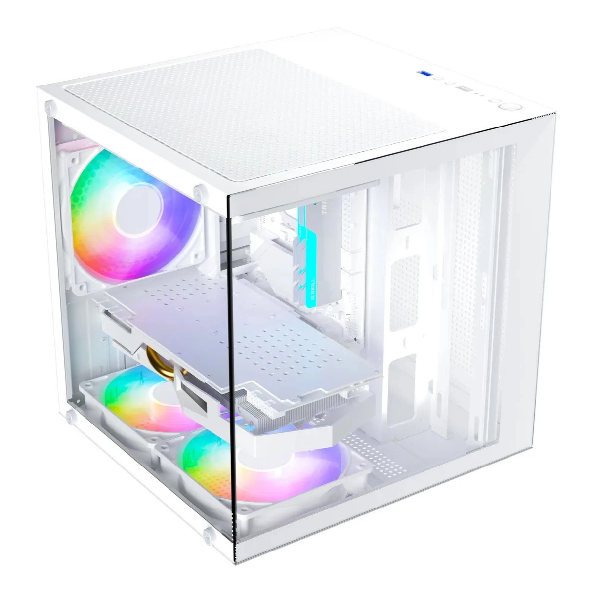 GABINETE GAMER AQUÁRIO LIFE PRO BG-066 C/ 5 COOLER FANS BRANCO