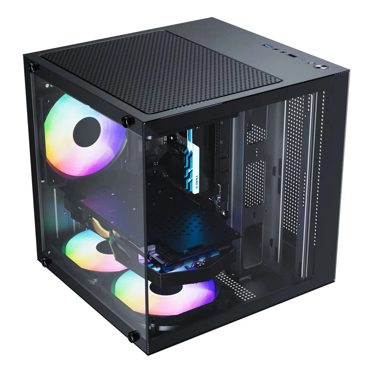 GABINETE GAMER AQUÁRIO LIFE PRO BG-066 C/ 5 COOLER FANS PRETO
