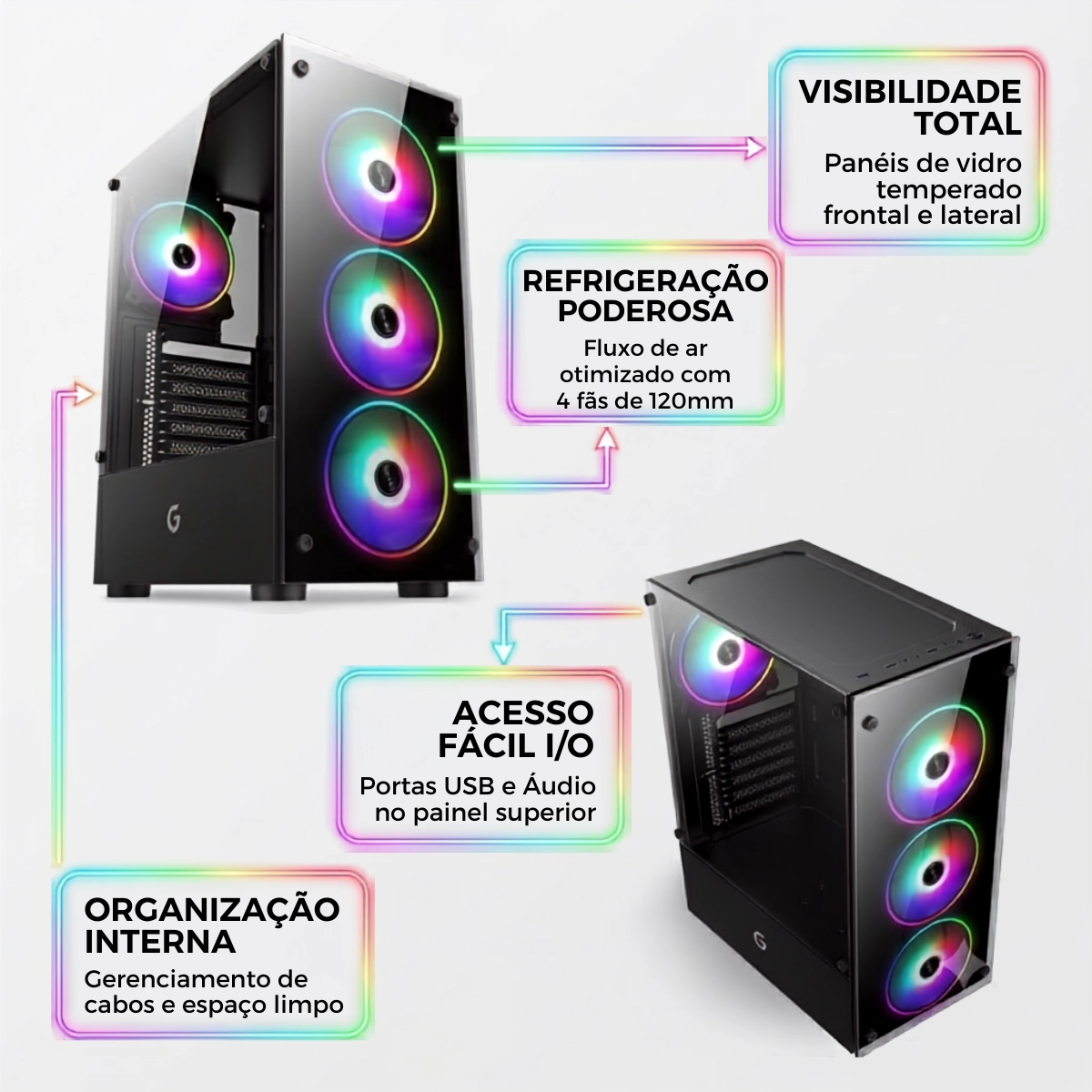 GABINETE GAMER R61B BLACK ATX COM FANS RGB 120MM BRX GABINETE GAMER R61B BLACK ATX COM FANS RGB 120MM BRX